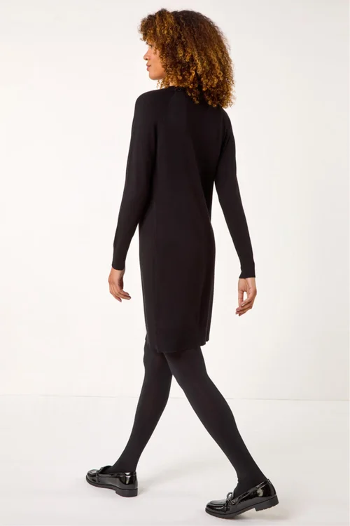 Roman Black Button Detail Knitted Dress - 20 Image 3