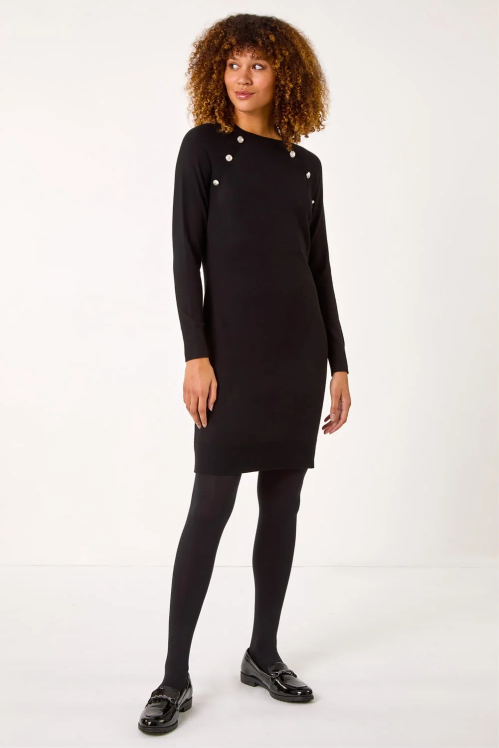 Roman Black Button Detail Knitted Dress - 20 Image 2