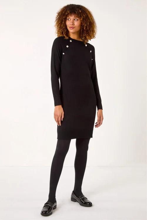 Roman Black Button Detail Knitted Dress - 20 Image 2