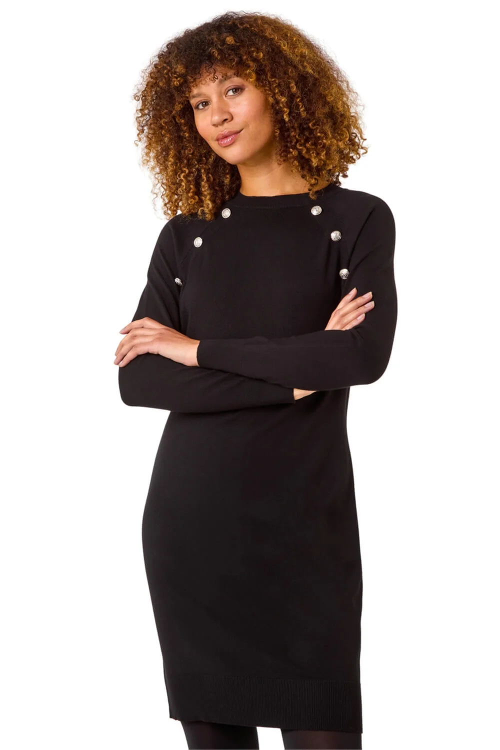Roman Black Button Detail Knitted Dress - 20 Image 1