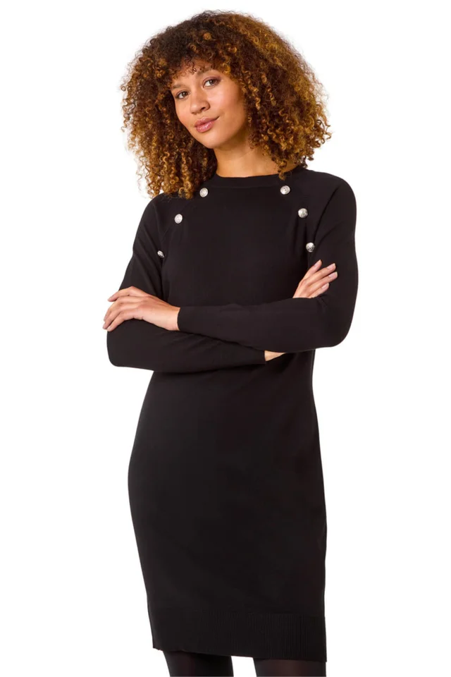 Roman Black Button Detail Knitted Dress