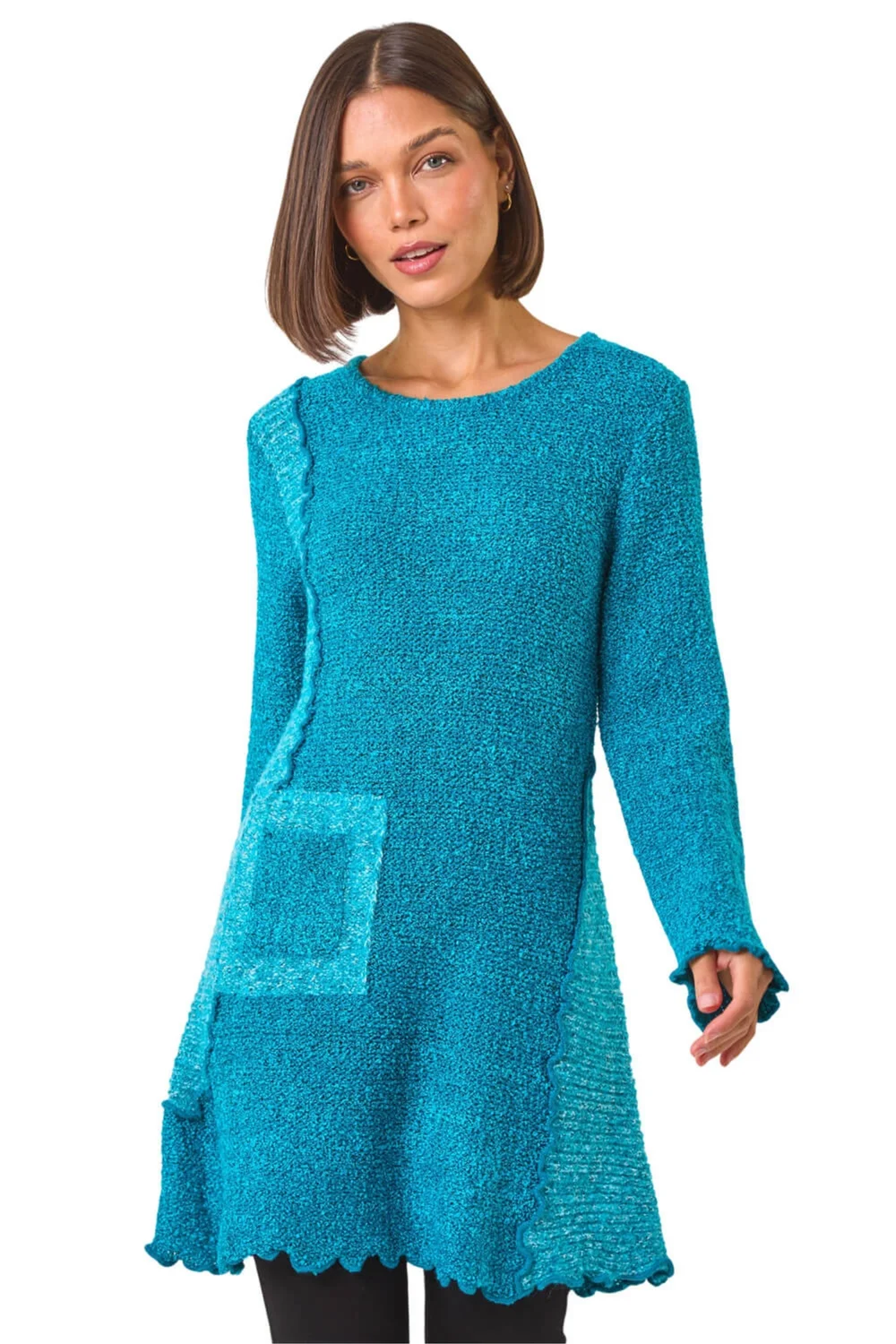 Roman Teal Textured Pocket Detail Longline Jumper - 14 Image 1