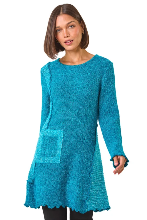 Roman Teal Textured Pocket Detail Longline Jumper - 14 Image 1