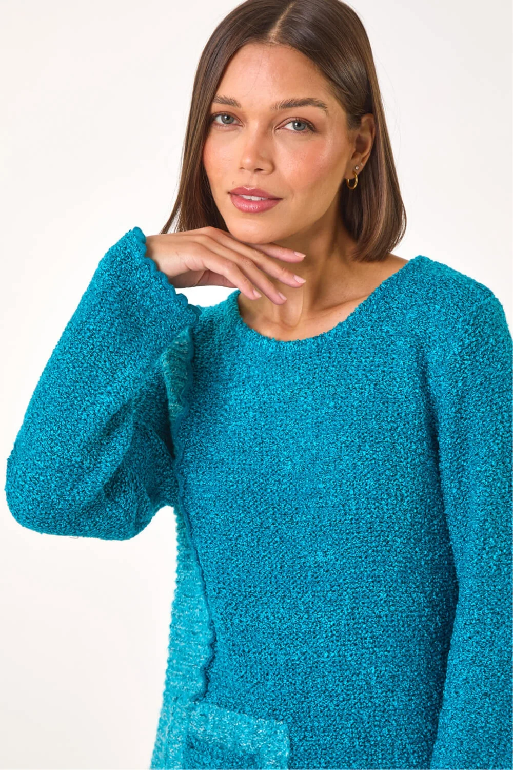 Roman Teal Textured Pocket Detail Longline Jumper - 14 Image 4