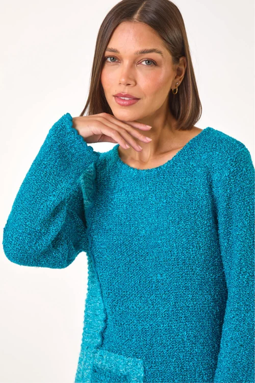 Roman Teal Textured Pocket Detail Longline Jumper - 14 Image 4