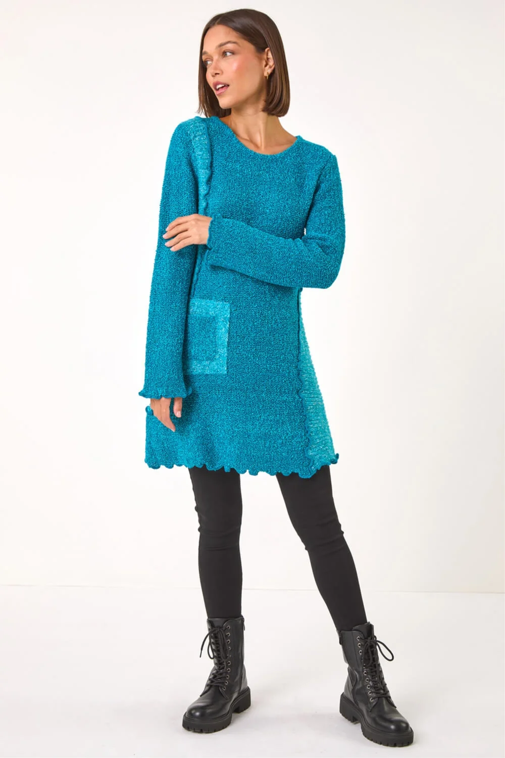 Roman Teal Textured Pocket Detail Longline Jumper - 14 Image 2