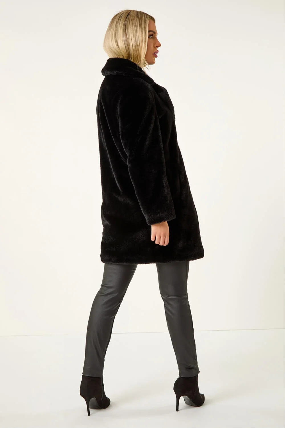 Roman Black Petite Longline Pocket Fur Coat - 8 Image 3