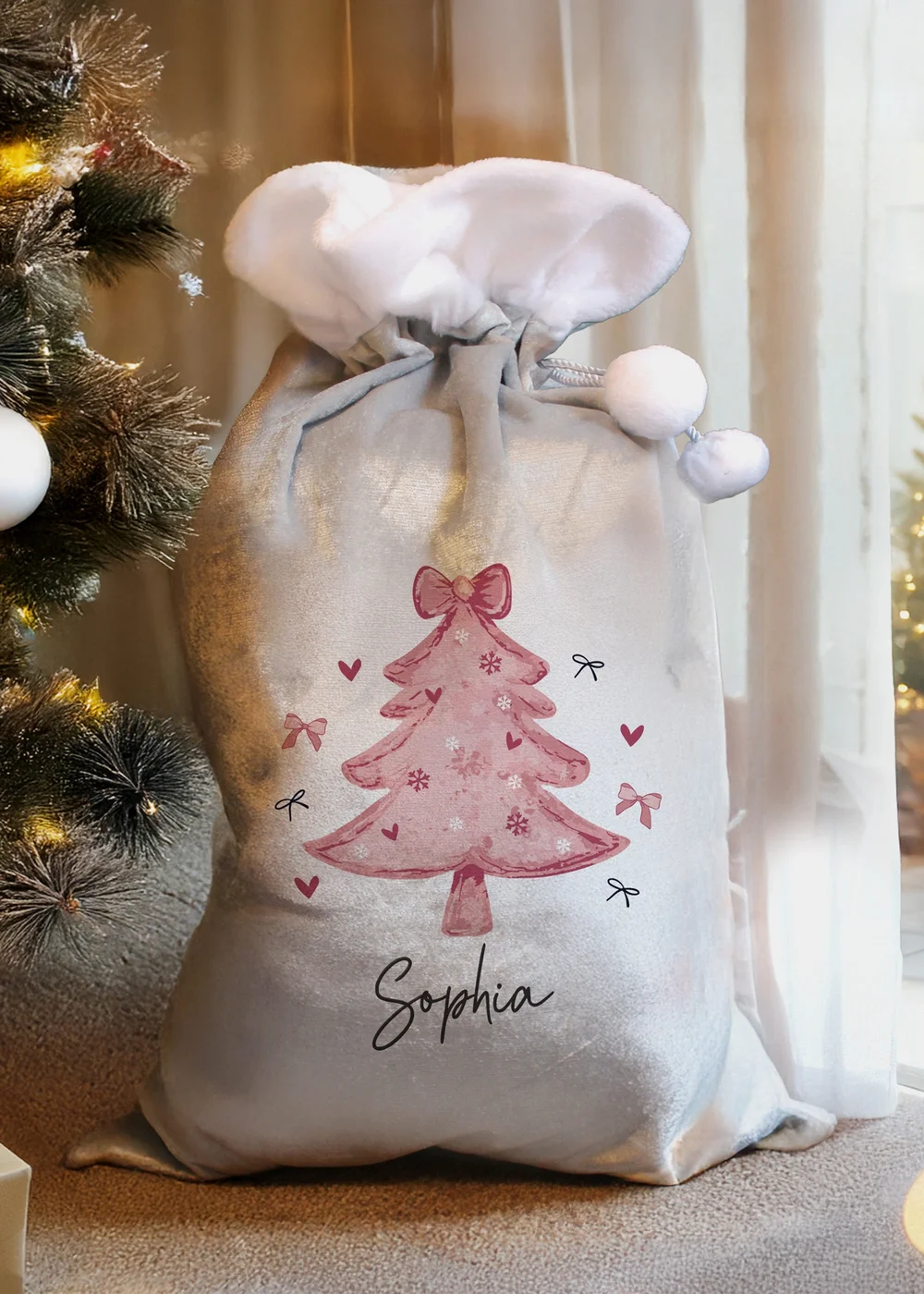 Personalised Memento Company Grey Pink Christmas Tree Sack - One Size Image 2