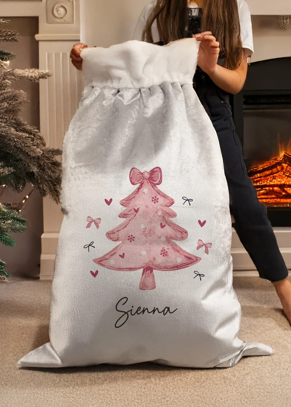 Personalised Memento Company Grey Pink Christmas Tree Sack - One Size Image 3