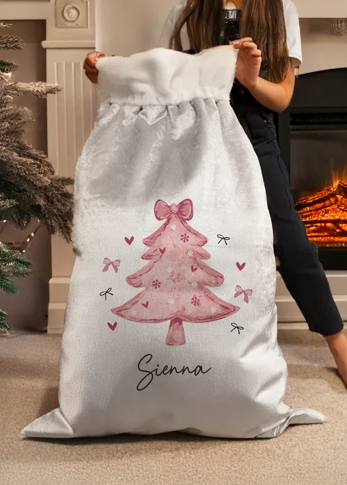 Personalised Memento Company Grey Pink Christmas Tree Sack - One Size Image 3
