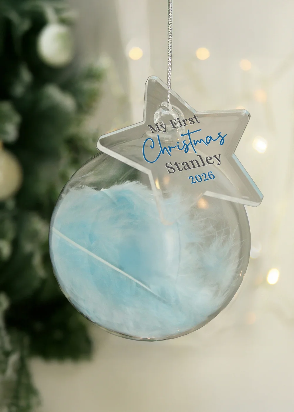 Personalised Memento Company Aqua My 1st Christmas Blue Feather Bauble - One Size Image 2