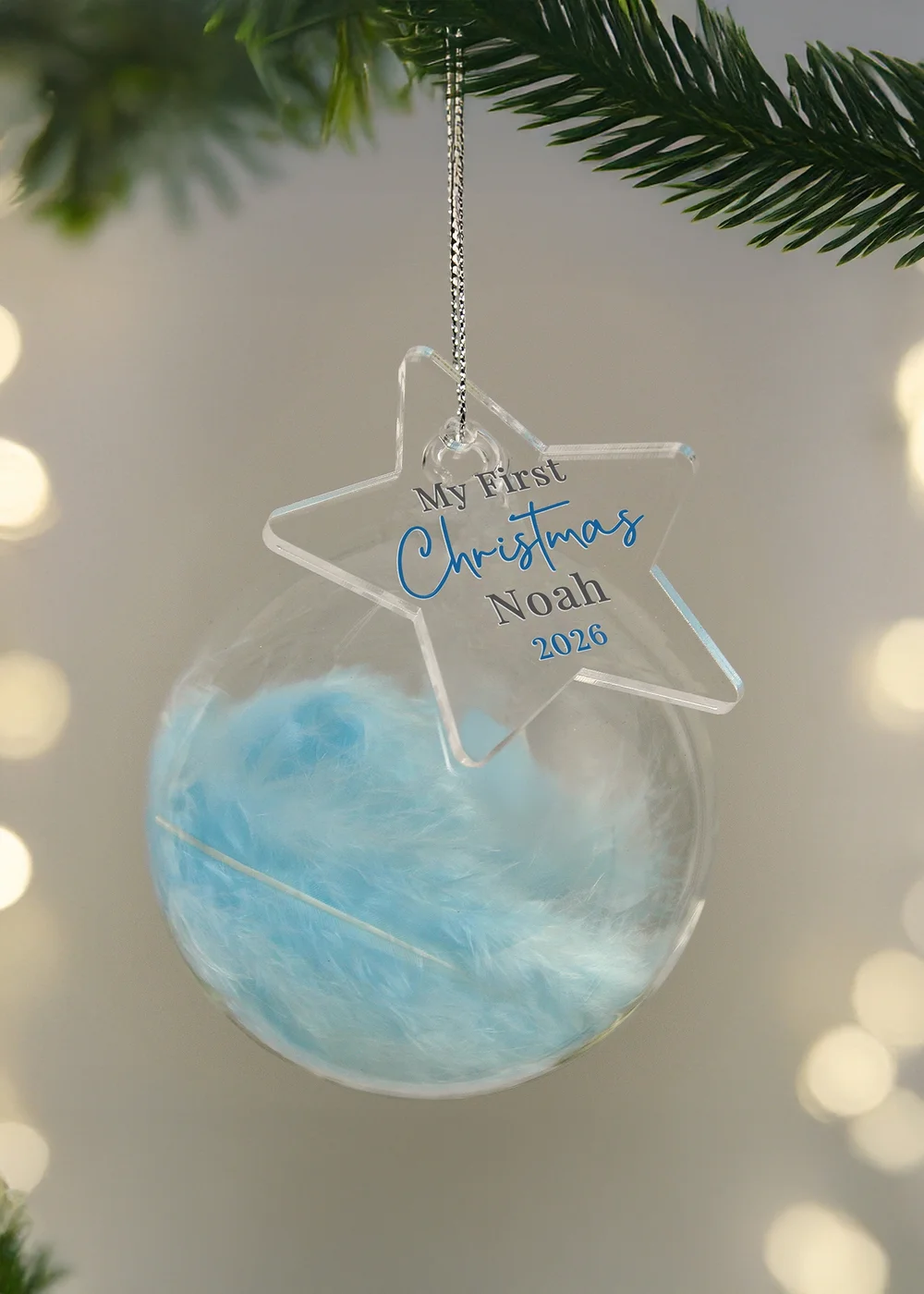 Personalised Memento Company Aqua My 1st Christmas Blue Feather Bauble - One Size Image 1