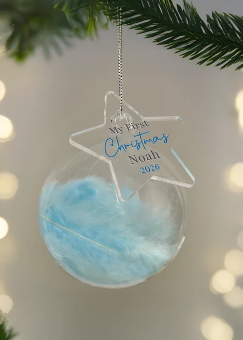 Personalised Memento Company Aqua My 1st Christmas Blue Feather Bauble - One Size Image 1