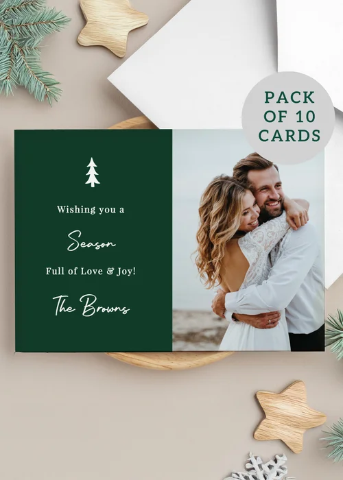 Personalised Memento Company Multi Photo Upload Pack of 10 Green Christmas Cards - One Size Image 1