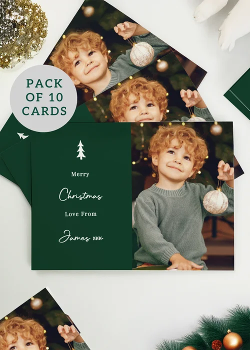 Personalised Memento Company Multi Photo Upload Pack of 10 Green Christmas Cards - One Size Image 2