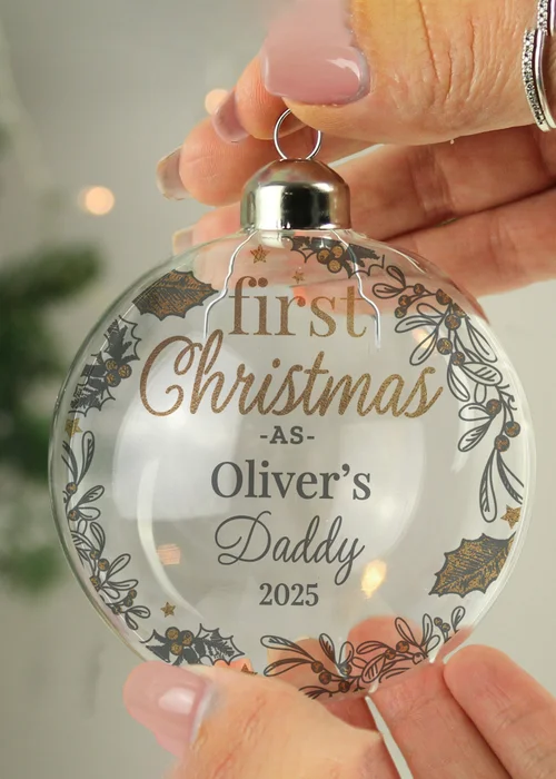 Personalised Memento Company Clear First Christmas As... Glass Bauble - One Size Image 2