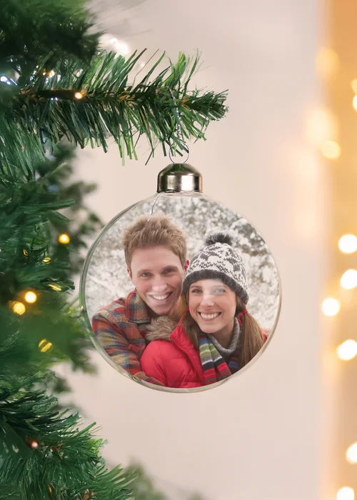 Personalised Memento Company Clear Photo Upload Glass Bauble - One Size Image 1