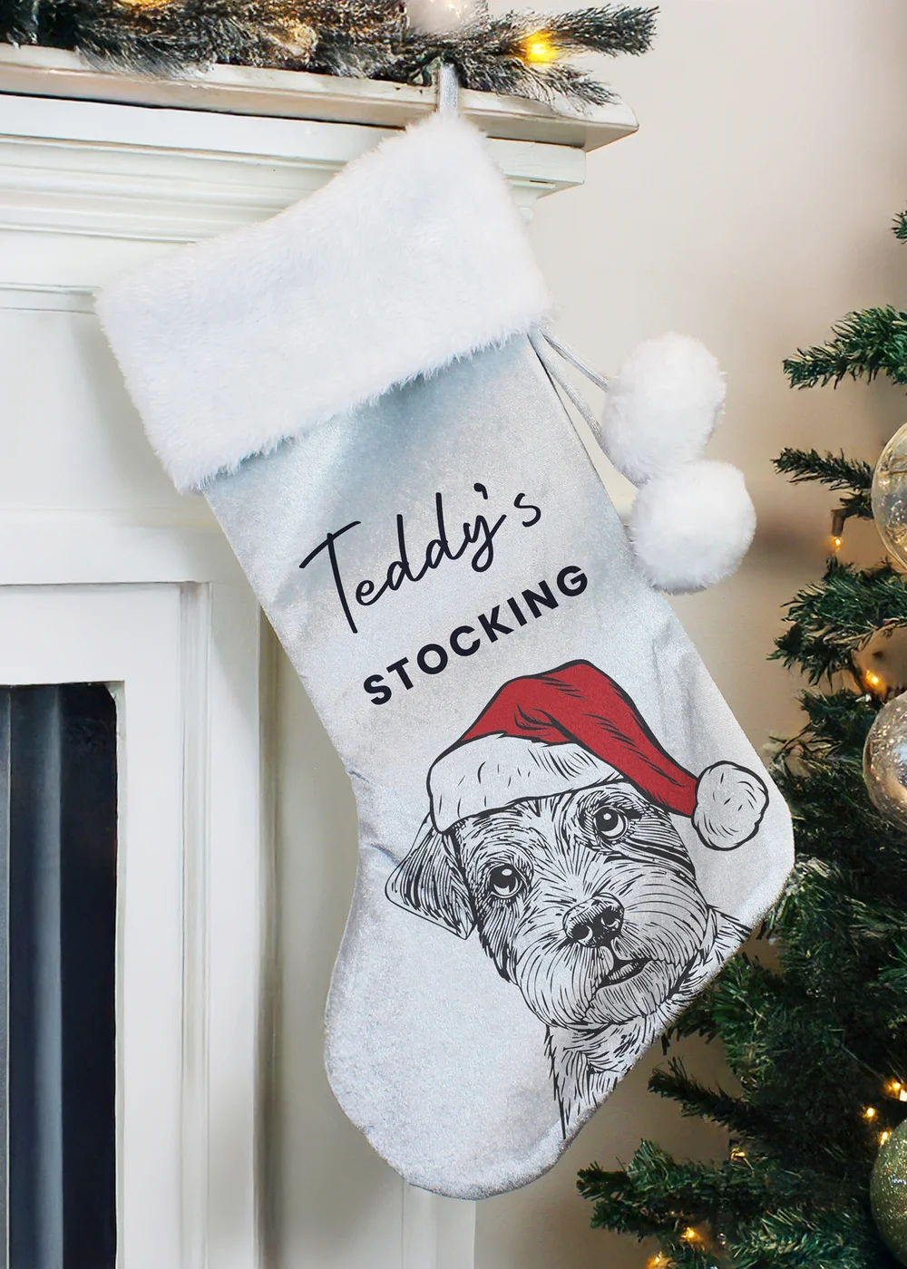 Personalised Memento Company Grey Dog Breed Christmas Stocking - One Size Image 1