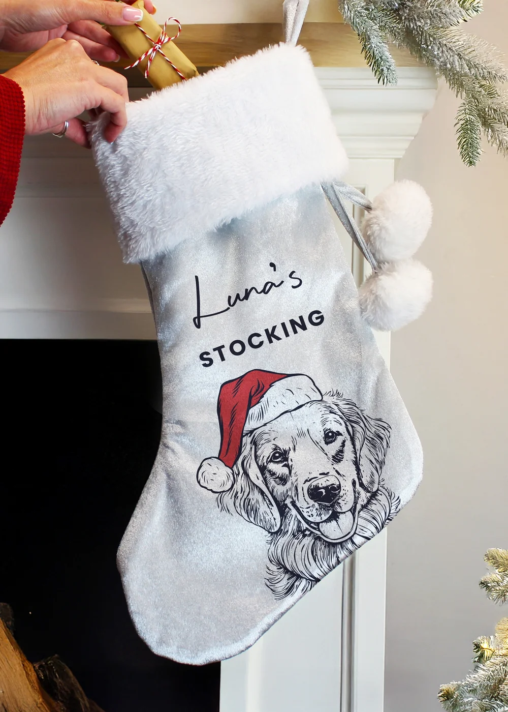 Personalised Memento Company Grey Dog Breed Christmas Stocking - One Size Image 2