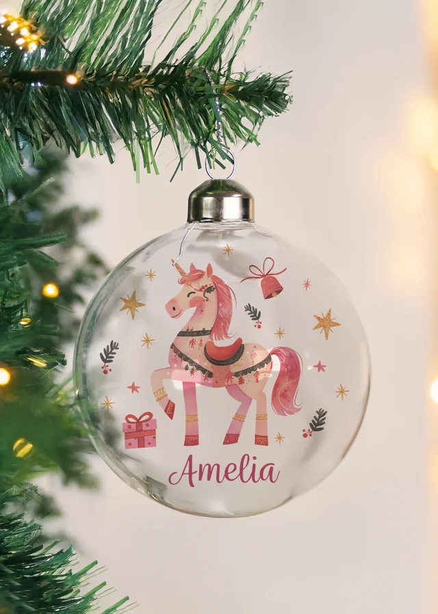 Personalised Memento Company Clear Unicorn Christmas Glass Bauble