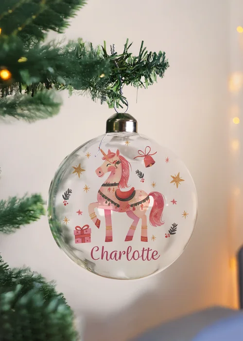 Personalised Memento Company Clear Unicorn Christmas Glass Bauble - One Size Image 3