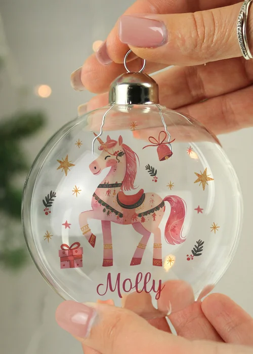 Personalised Memento Company Clear Unicorn Christmas Glass Bauble - One Size Image 2
