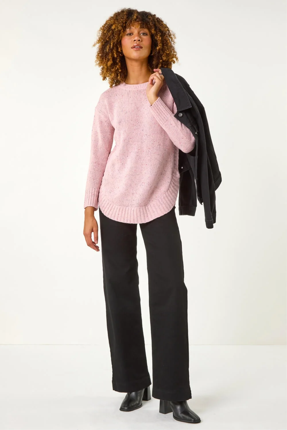 Roman Light Pink Nep Fabric Curved Hem Jumper - 20 Image 2