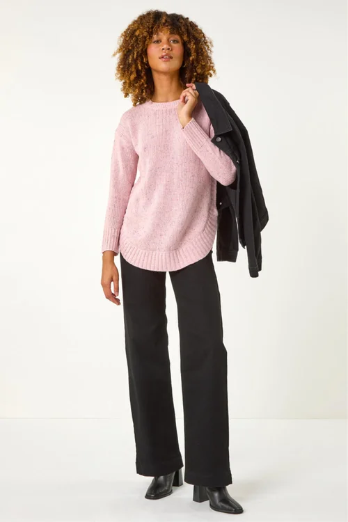 Roman Light Pink Nep Fabric Curved Hem Jumper - 20 Image 2