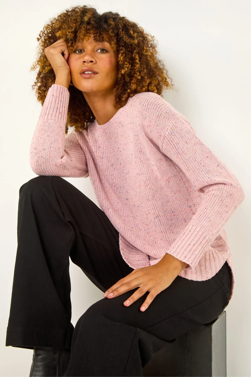 Roman Light Pink Nep Fabric Curved Hem Jumper - 20 Image 1