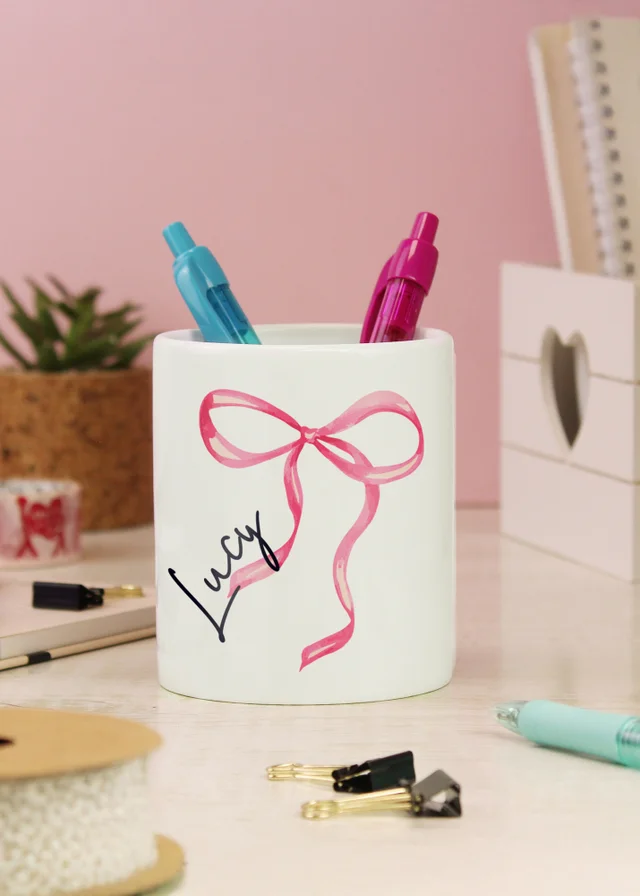Personalised Memento Company White Bow Make Up Brush Holder