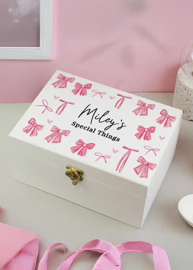 Personalised Memento Company White Bow Storage Box