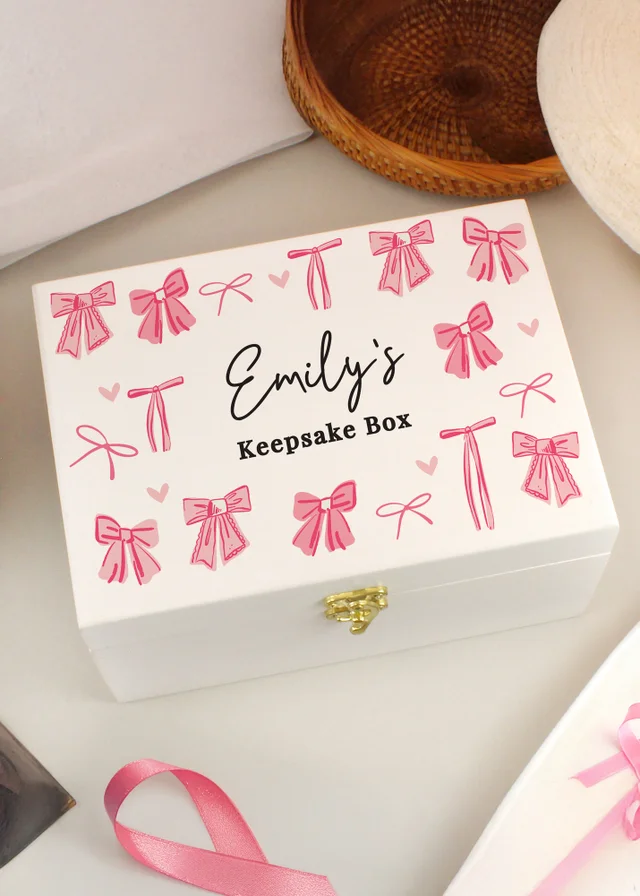 Personalised Memento Company White Bow Storage Box