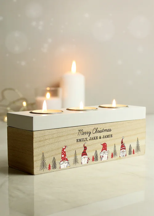 Personalised Memento Company Brown Gonk Christmas Triple Tea Light Box - One Size Image 3