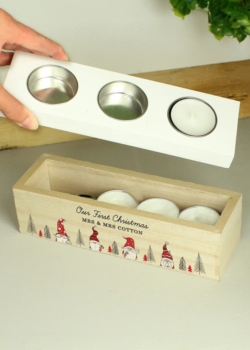 Personalised Memento Company Brown Gonk Christmas Triple Tea Light Box - One Size Image 2