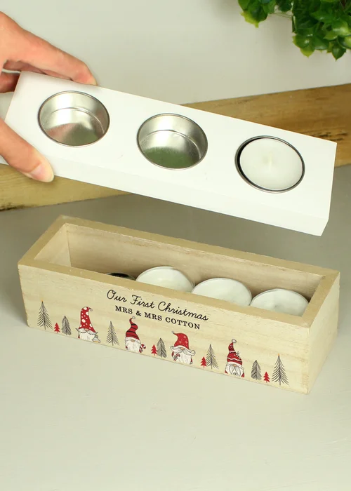 Personalised Memento Company Brown Gonk Christmas Triple Tea Light Box - One Size Image 2