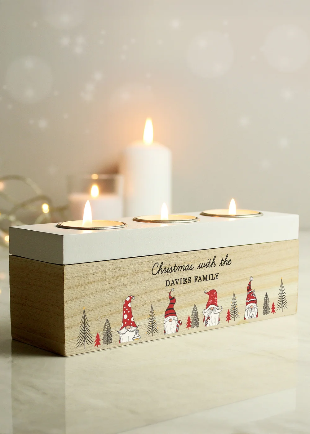 Personalised Memento Company Brown Gonk Christmas Triple Tea Light Box - One Size Image 1