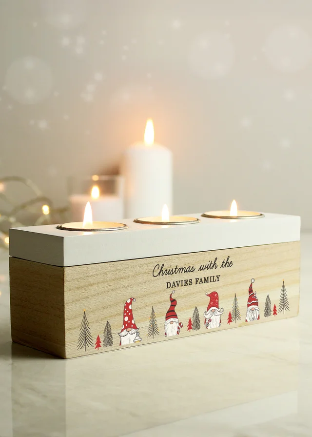 Personalised Memento Company Brown Gonk Christmas Triple Tea Light Box