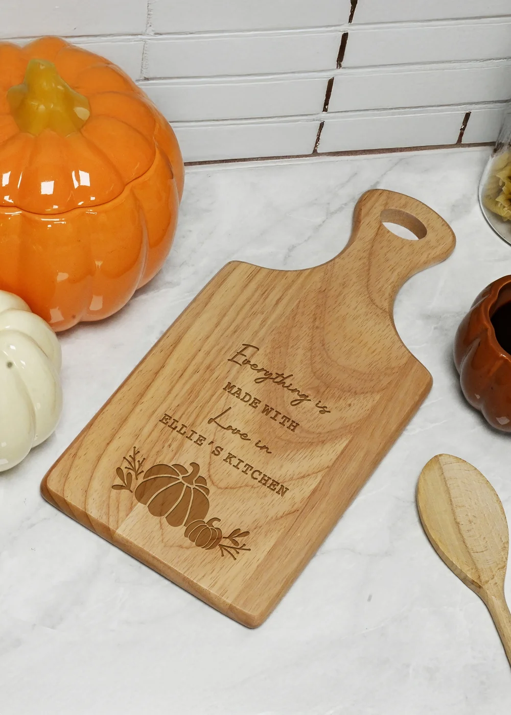 Personalised Memento Company Brown Pumpkin Paddle Chopping Board - One Size Image 3