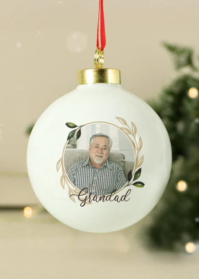Personalised Memento Company White Photo Upload Memorial Bauble