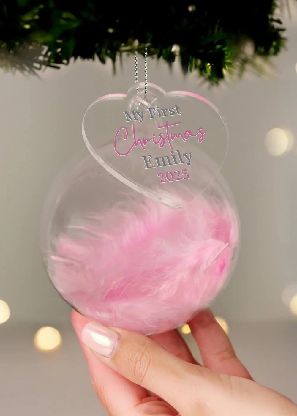 Personalised Memento Company Pink My 1st Christmas Feather Bauble - One Size Image 3