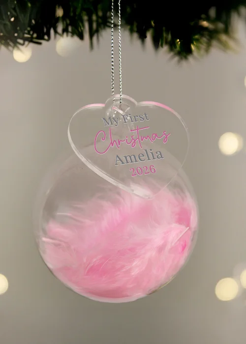 Personalised Memento Company Pink My 1st Christmas Feather Bauble - One Size Image 2