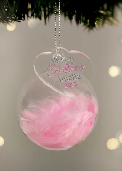 Personalised Memento Company Pink My 1st Christmas Feather Bauble - One Size Image 2