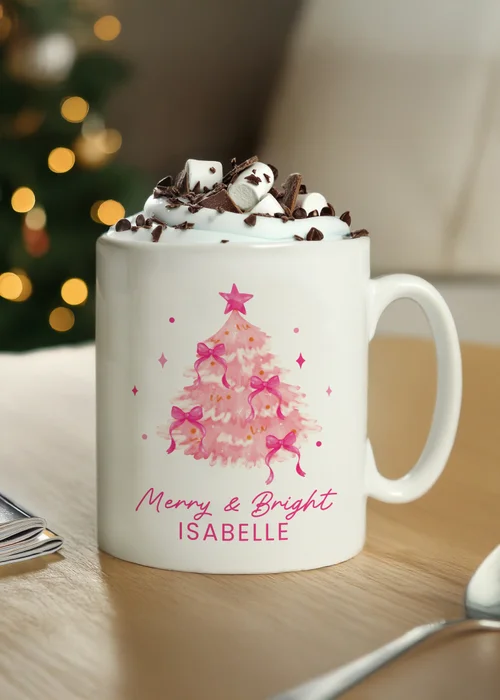 Personalised Memento Company White Pink Christmas Tree Mug - One Size Image 3