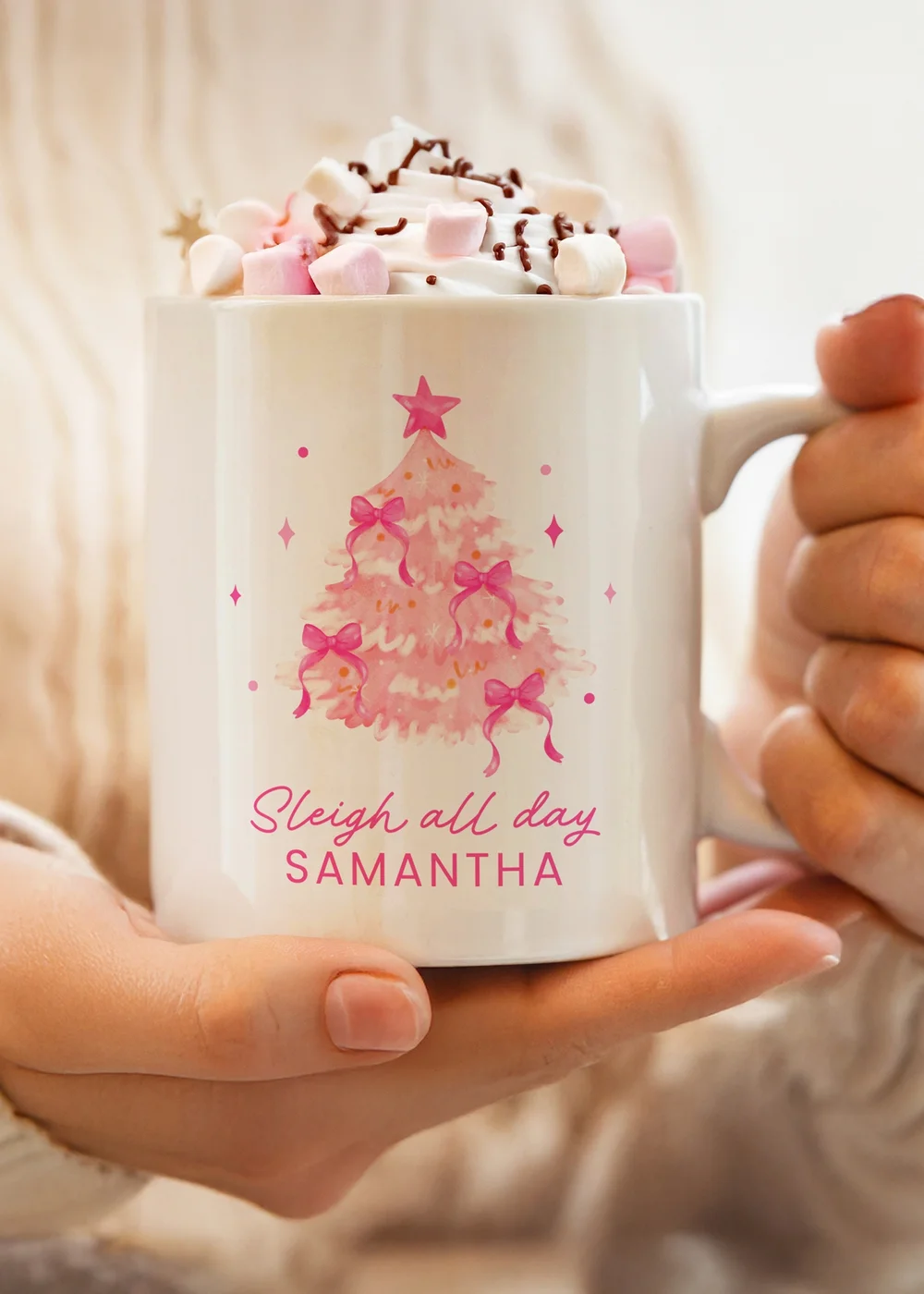 Personalised Memento Company White Pink Christmas Tree Mug - One Size Image 2