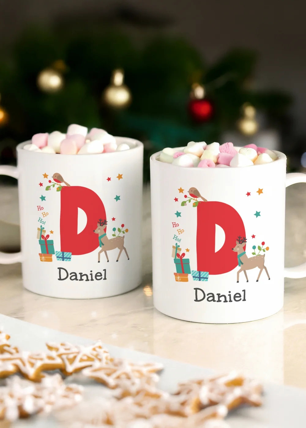 Personalised Memento Company White Initial Reindeer Christmas Plastic Mug - One Size Image 3