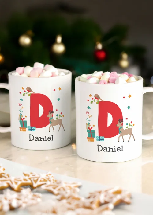 Personalised Memento Company White Initial Reindeer Christmas Plastic Mug - One Size Image 3