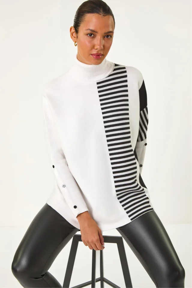 Roman Ivory Stripe Colour Block Jumper