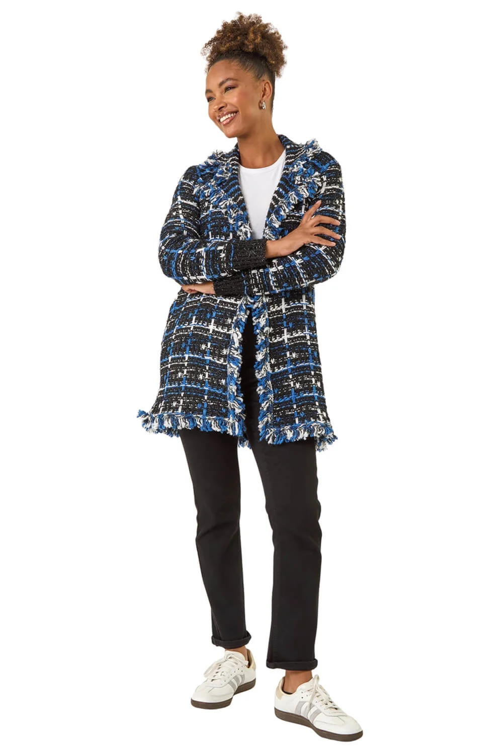 Roman Navy Check Fringe Knit Cardigan - 20 Image 2
