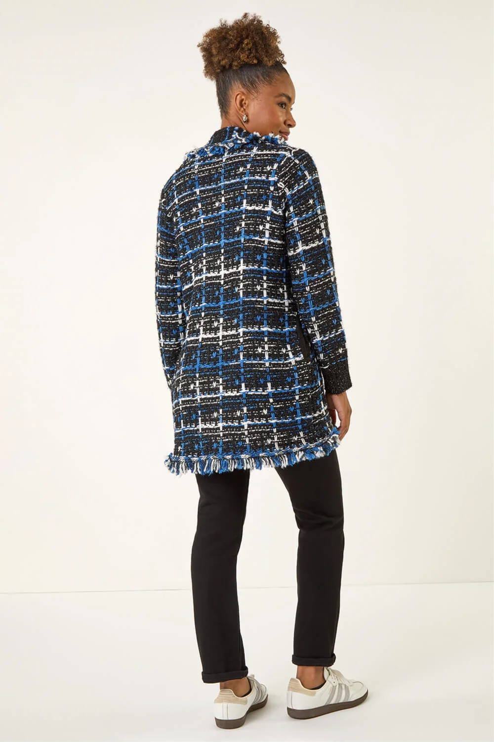 Roman Navy Check Fringe Knit Cardigan - 20 Image 4