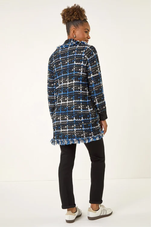 Roman Navy Check Fringe Knit Cardigan - 20 Image 4